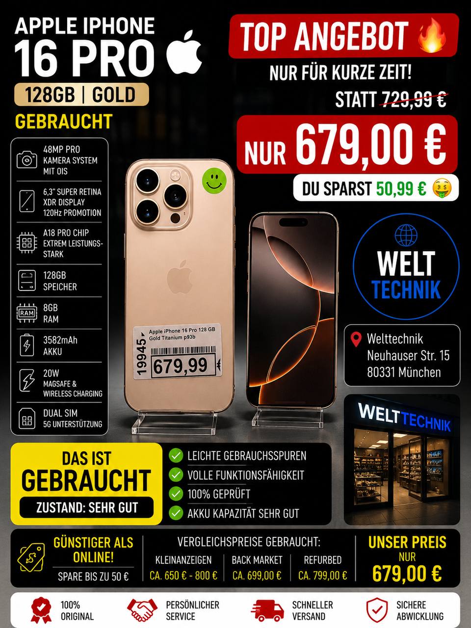 Apple iPhone 16 Pro 128 GB Gold