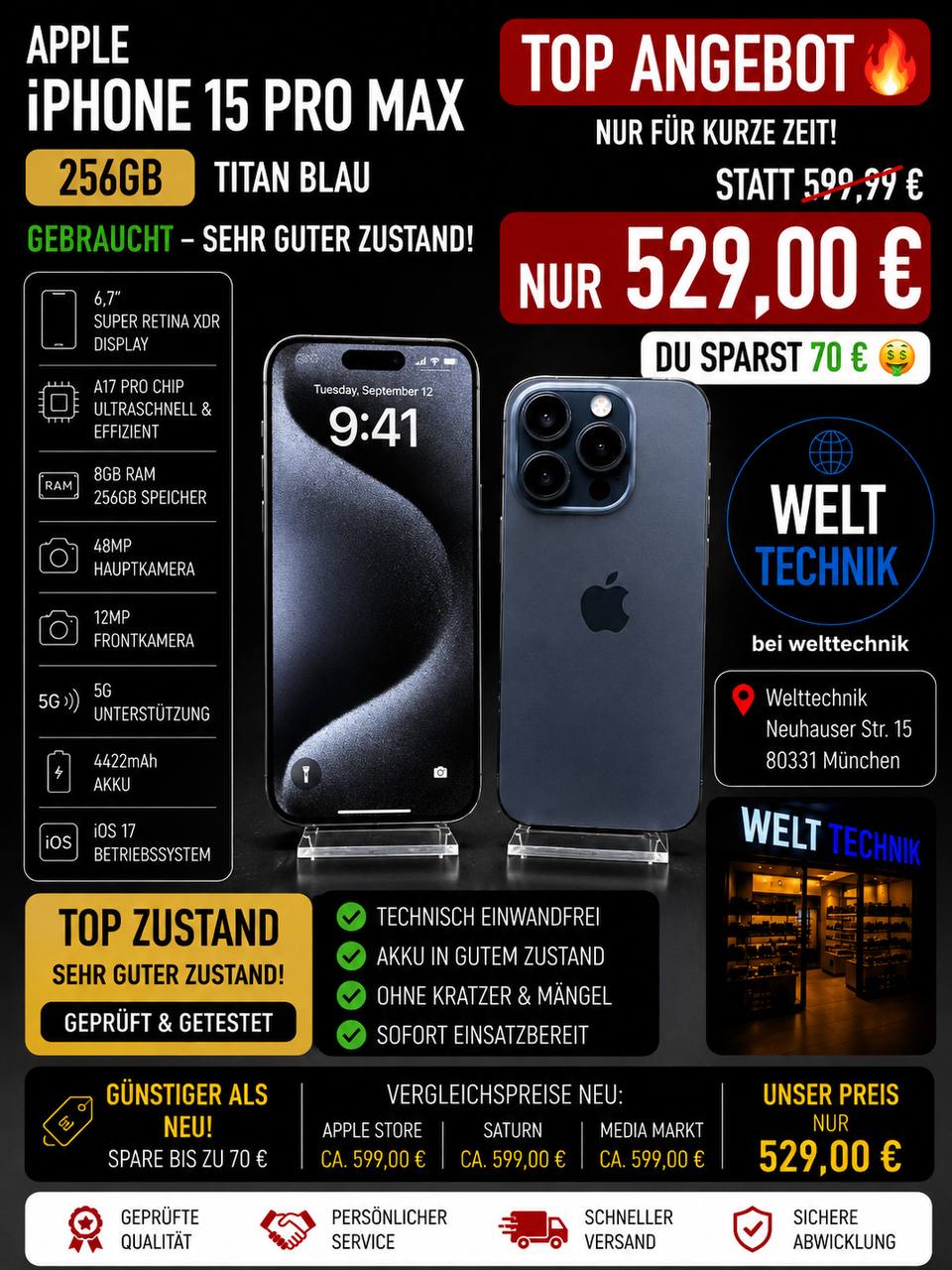 iPhone 15 Pro Max Titan Blau