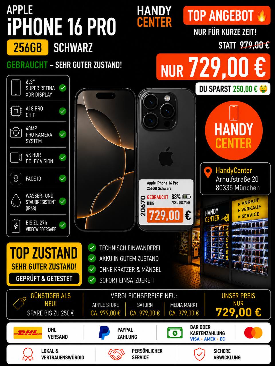 Apple iPhone 16 Pro 256GB Schwarz