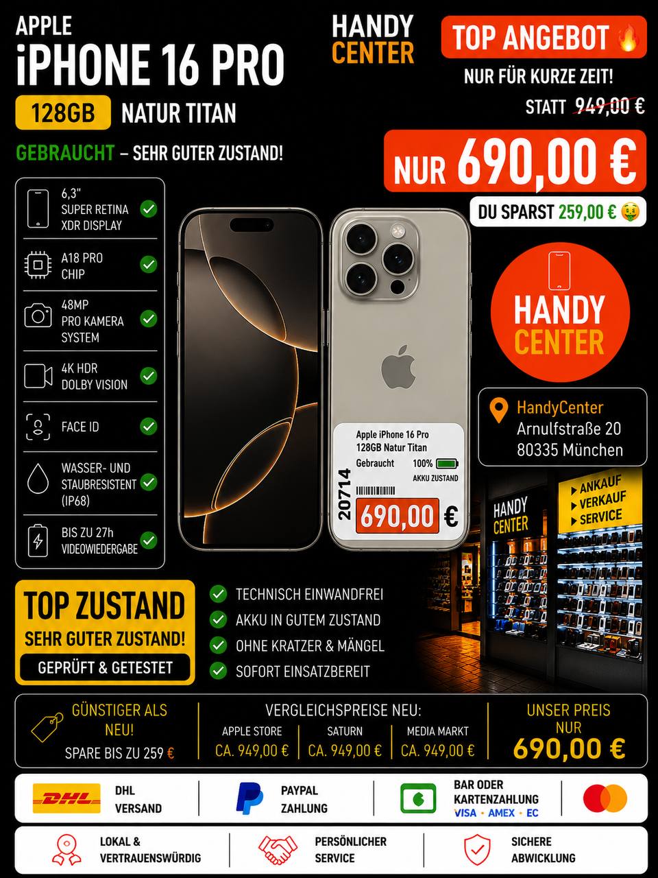 Apple iPhone 16 Pro 128GB Natural Titanium