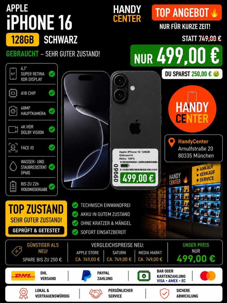Apple iPhone 16 128GB Schwarz