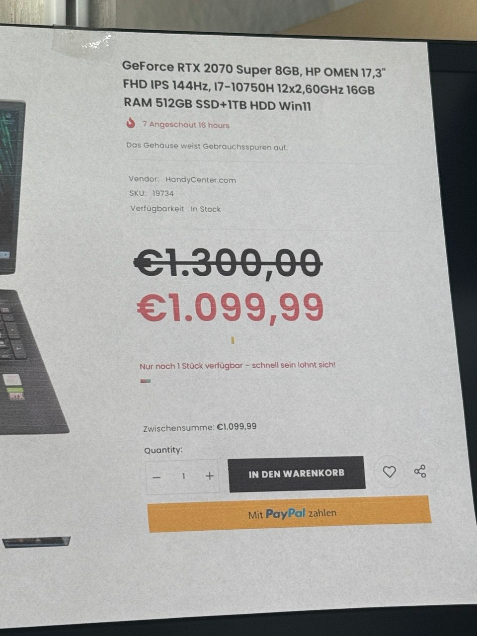 HP OMEN 17 Gaming Laptop RTX 2070 Super i7 – Vk999€ | Heute angekauft 10.04. 12:54 | Preis? 📞 0175 90 777 77