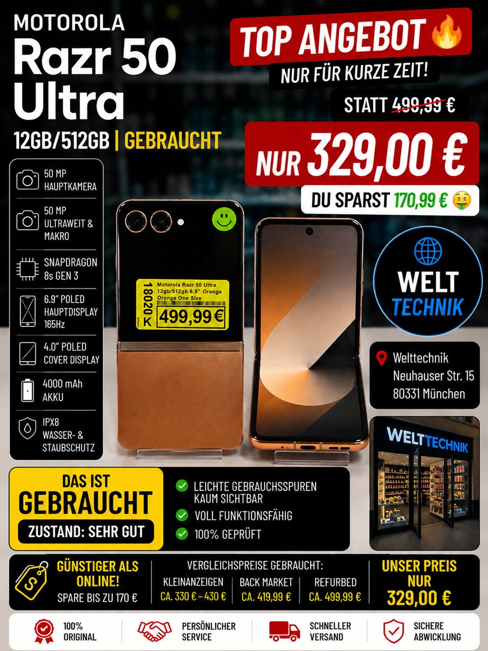 Motorola Razr 50 Ultra – 12GB RAM, 512GB Speicher