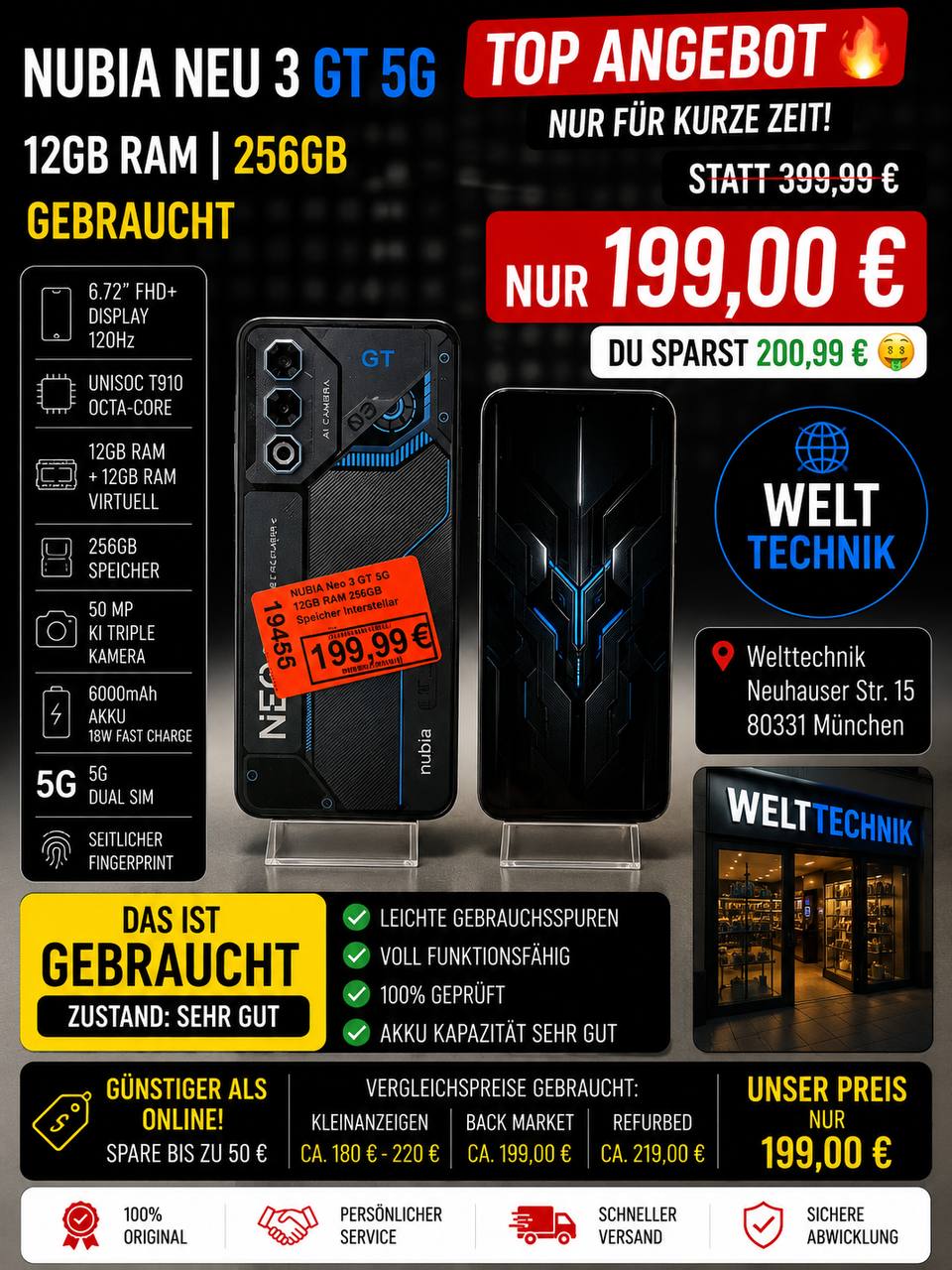 Nubia Neo 3 GT 5G- Gebrauchtkauf Prozessor: Unisoc T910 Octa-Core