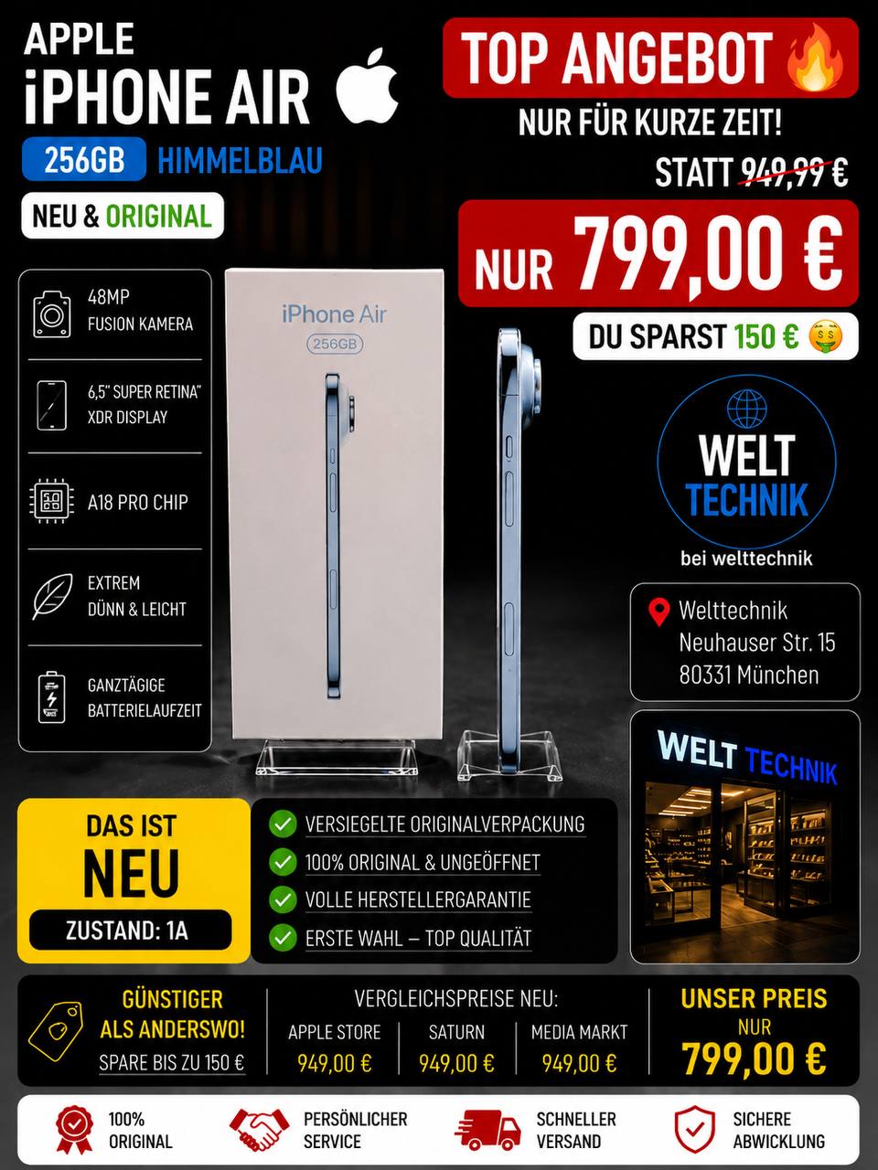 Apple iPhone Air 256GB Himmelblau