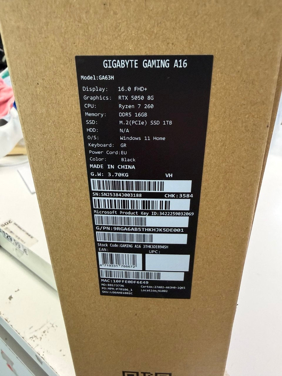 Gigabyte Gaming A16 GA63H Laptop Windows 11