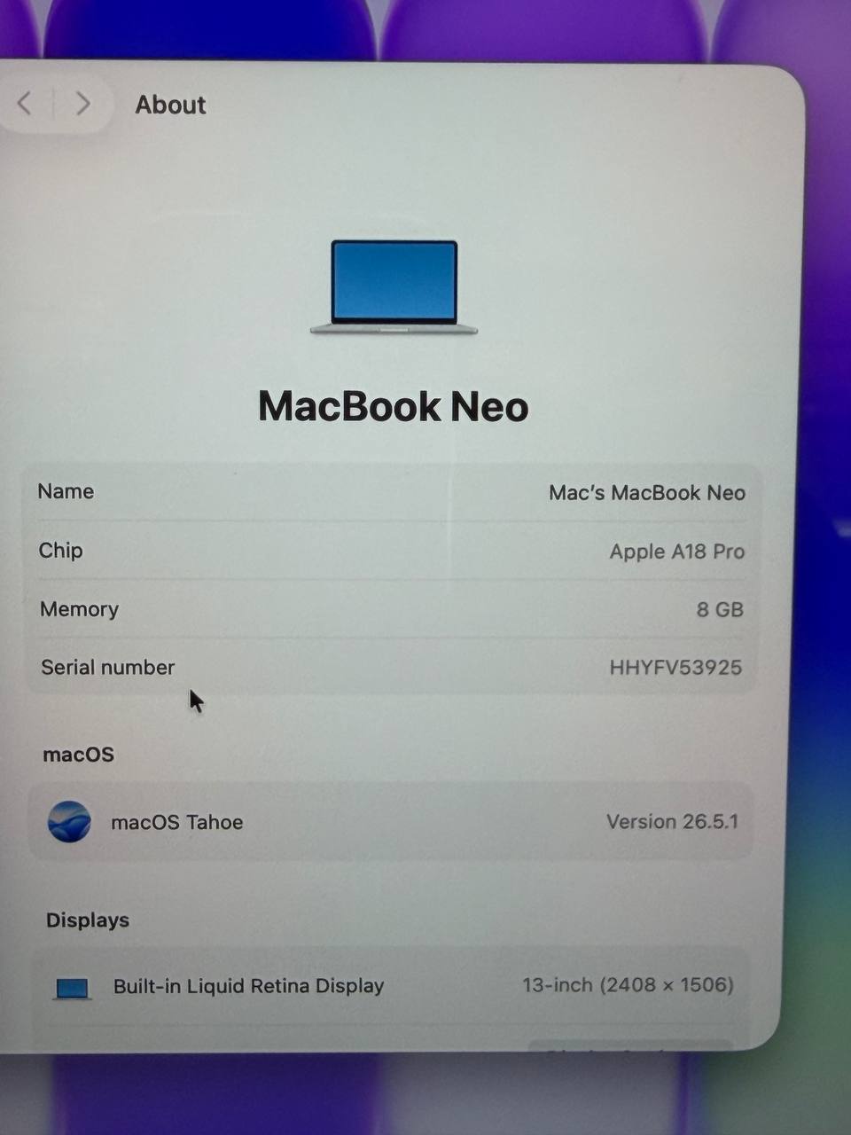 Apple MacBook Neo mit A18 Pro Chip, 8GB RAM